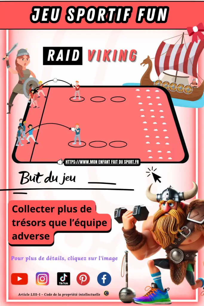 Le jeu sportif "Le Raid Viking" est un jeu sportif fun. Le but du jeu est de collecter plus de trésors que l’équipe adverse